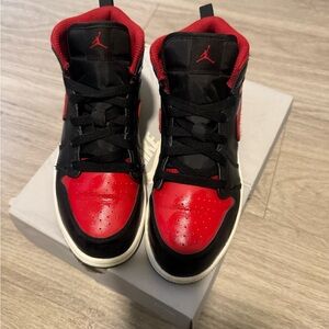 Nike Air Jordan 1s Black and Red Kids Sneakers